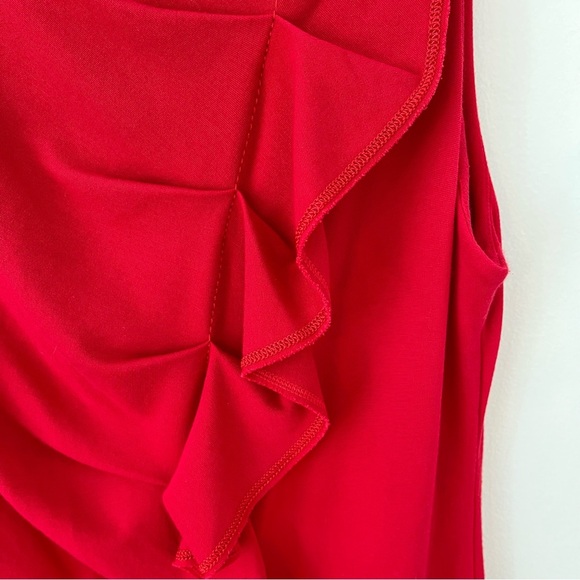 Lafayette 148 New York Ruched Ruffle Front Sleeveless Sheath Dress In Red (X1) - Picture 6 of 15
